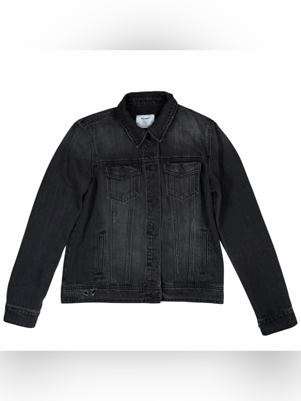 Old Navy Women's Black Faded Distressed Denim Button Up Jacket Size Medium